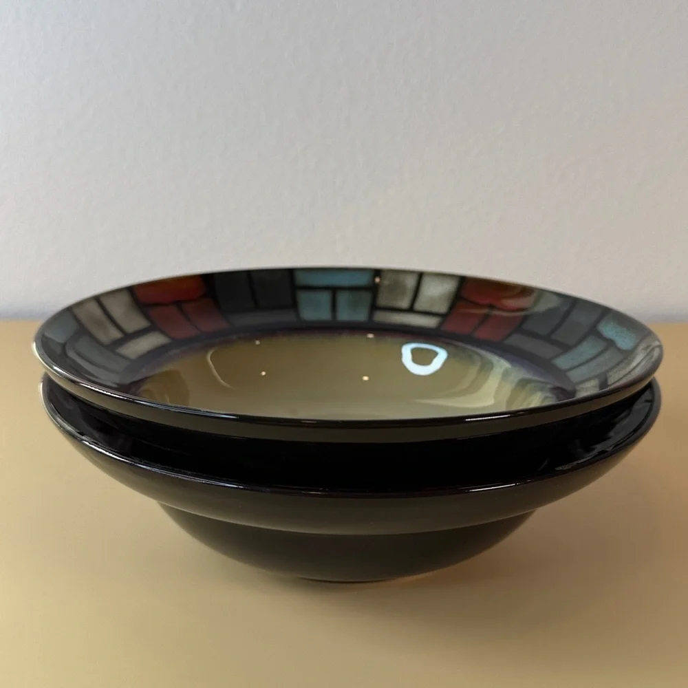 Colorful Mosaic Patterned Ceramic Bowl Set Of 2